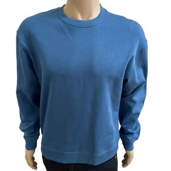$185 Theory Men Midnight Blue Force Terry Knit Colts Crew Neck Sweater Medium M - Picture 1 of 5